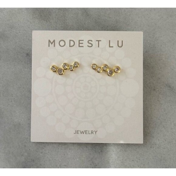 Gold Round Cluster Arch Earrings Sterling Silver Brand New - Picture 4 of 5